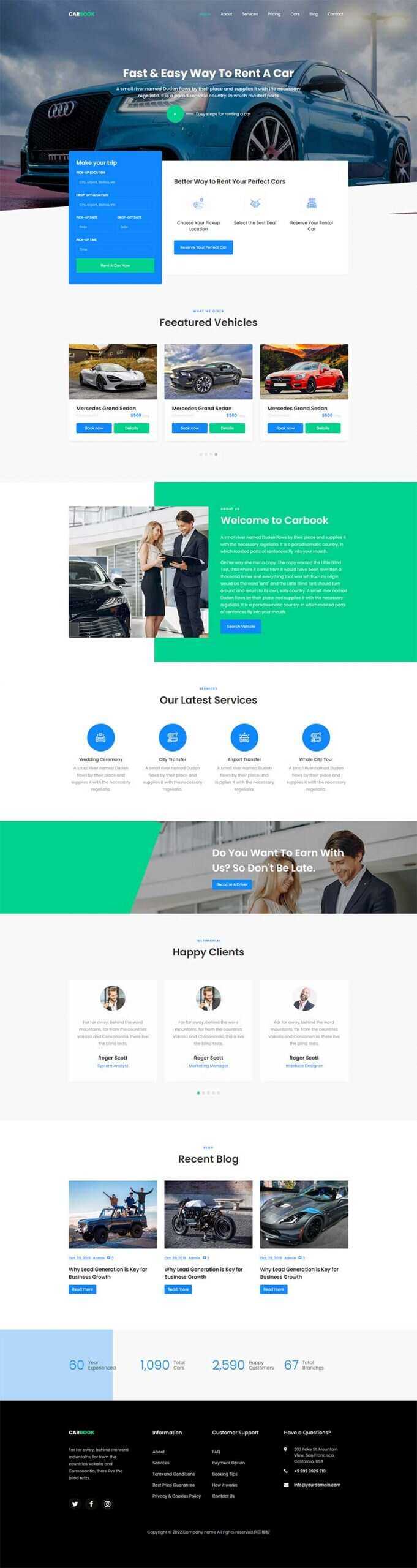 Bootstrap4汽车接送租赁服务网站html模板 - 友友资源