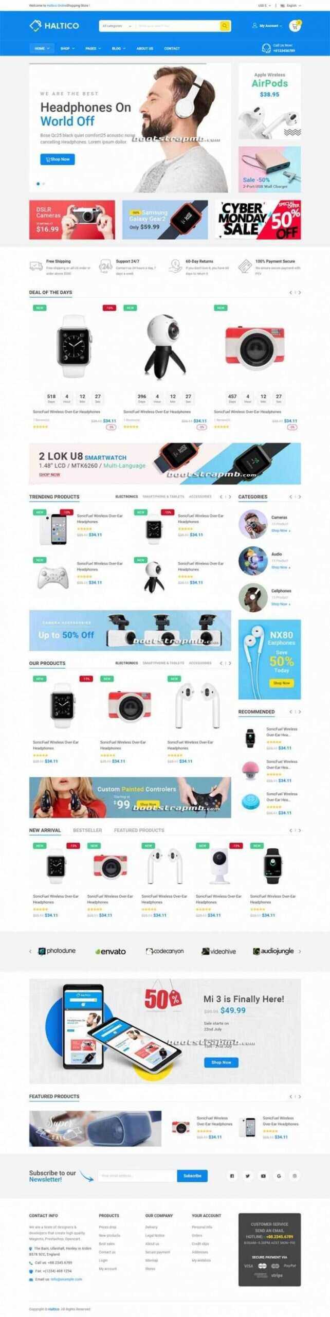 蓝色Bootstrap4大型响应式数码产品设备商城 - 友友资源