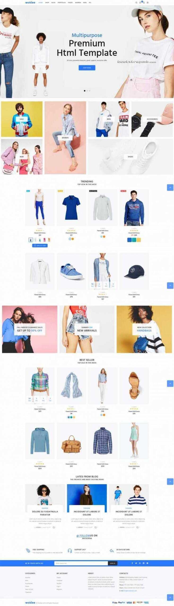 蓝色宽屏Bootstrap响应式服装购物商城 - 友友资源