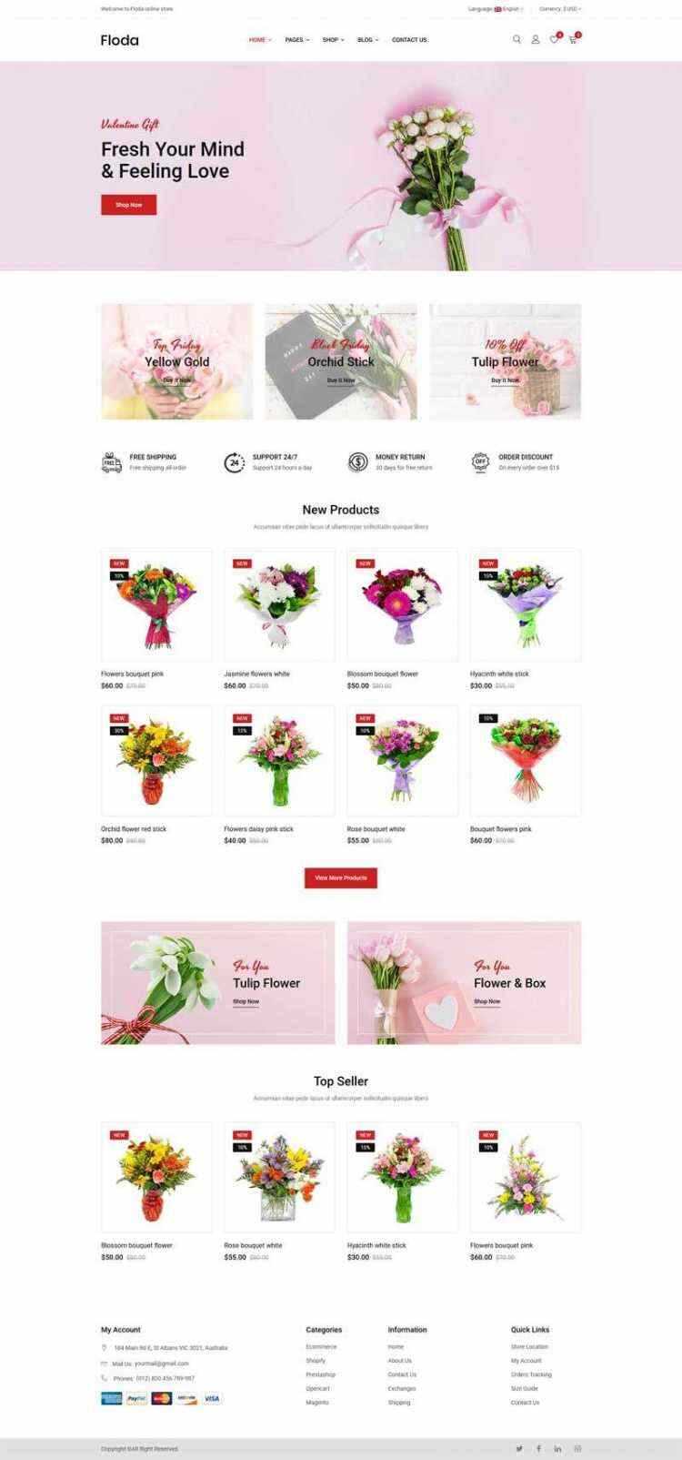 Bootstrap红色精美响应式鲜花花店电商网站 - 友友资源