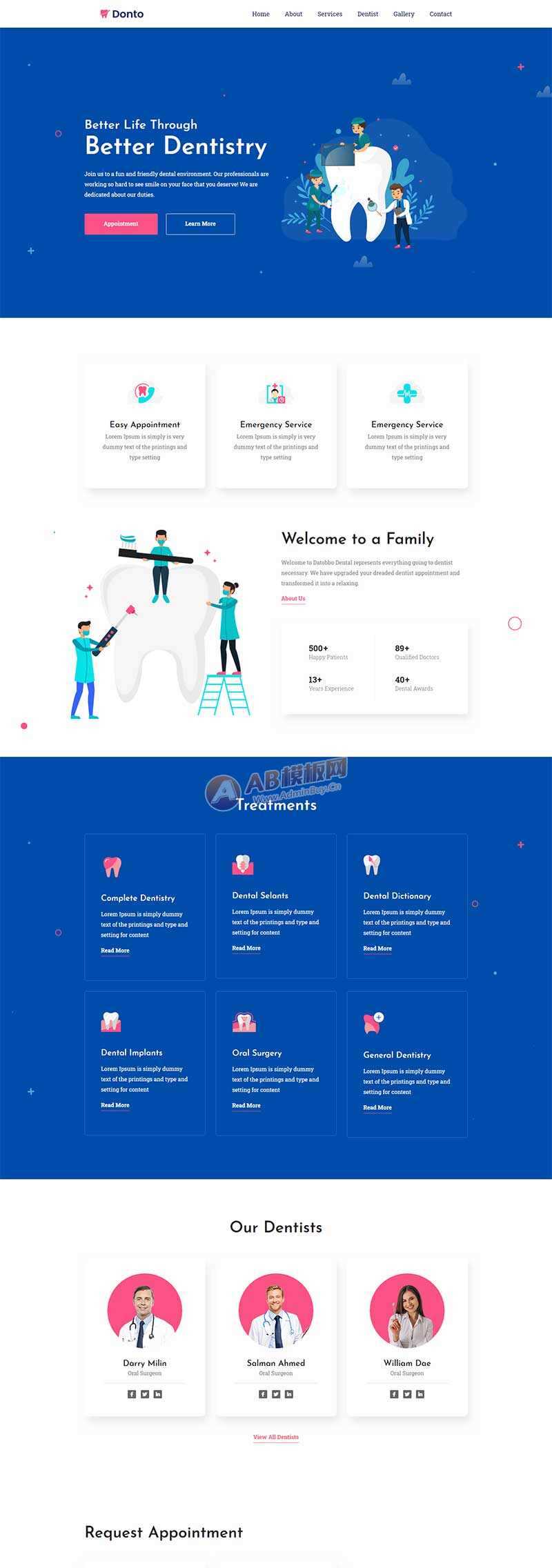 bootstrap蓝色牙科医疗诊所网站html模板 - 友友资源
