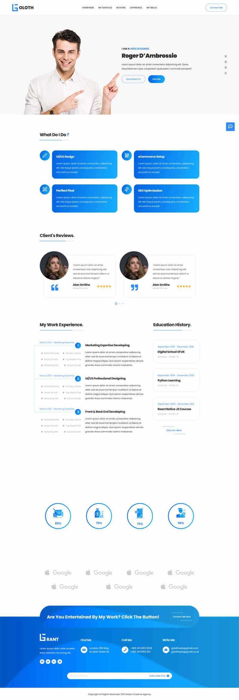 bootstrap多功能响应式个人简历单页html模板 - 友友资源