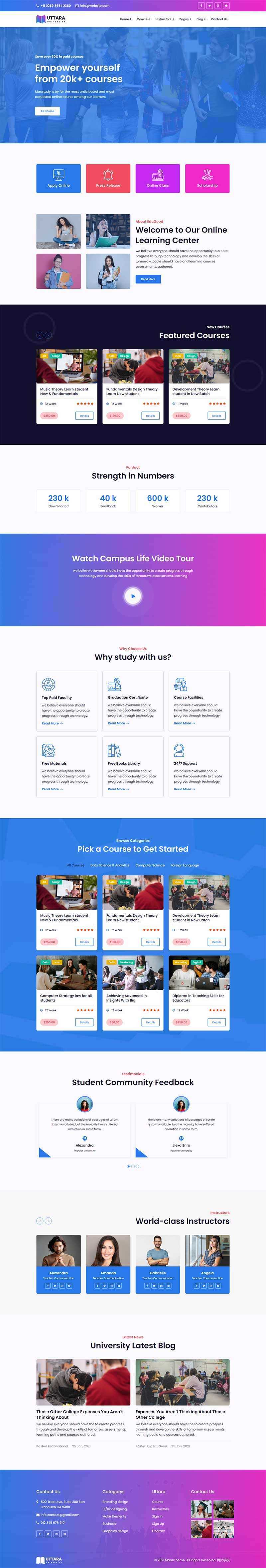 bootstrap响应式大学在线课程网站HTML模板 - 友友资源