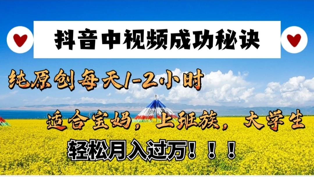 抖音中视频成功秘诀：纯原创每天1-2小时，适合宝妈、上班族、大学生，轻松月入过W！ - 友友资源