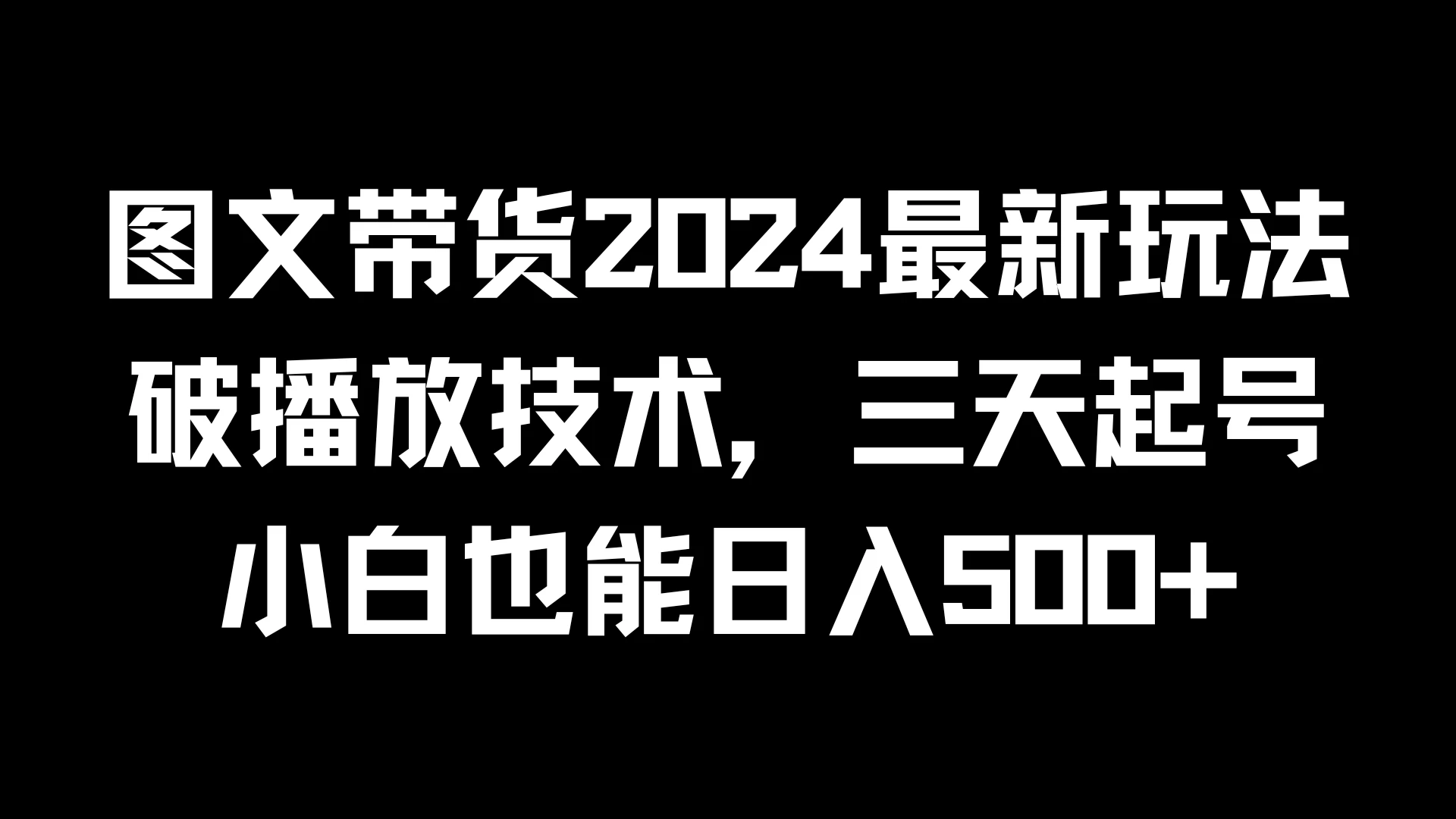 图文带货2024最新玩法，破播放技术，三天起号，小白也能日入500+ - 友友资源