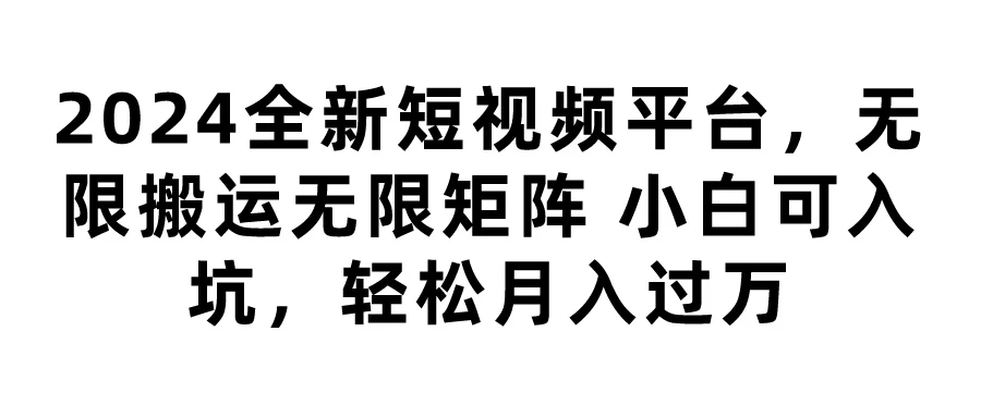 2024全新短视频平台，无限搬运无限矩阵，小白可入坑，轻松月入过万 - 友友资源