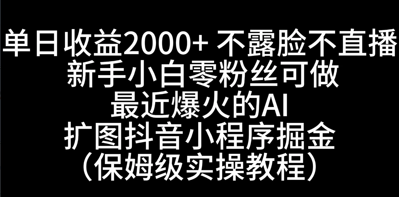 单日收益2000+，不露脸，不直播，新手小白零粉丝可操作最近爆火的AI扩图抖音小程序掘金（保姆级实操教程） - 友友资源