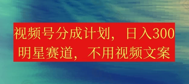 视频号分成计划，日入300+，明星赛道，不用写视频文案 - 友友资源