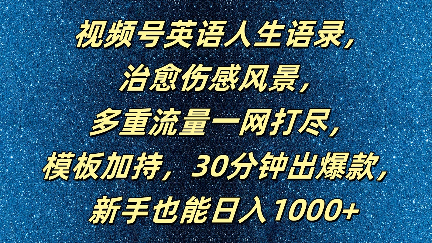 视频号英语人生语录，治愈伤感风景，多重流量一网打尽，模板加持，30分钟出爆款，新手也能日入1000+ - 友友资源