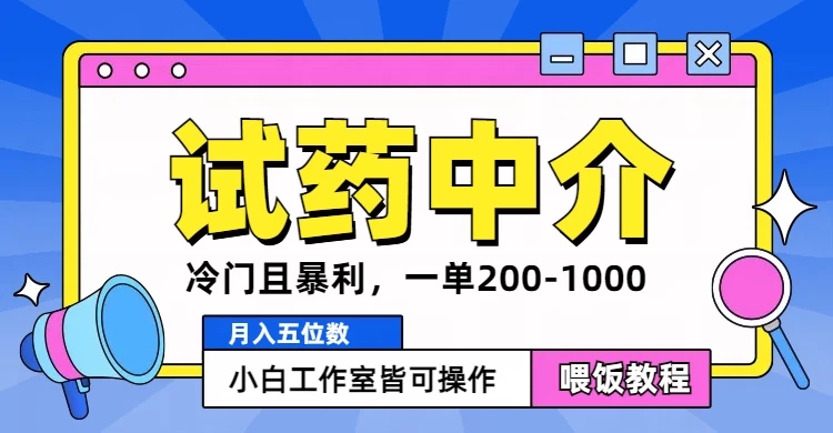 冷门且暴利的试药中介项目，一单利润200~1000，月入五位数，小白工作室皆可操作 - 友友资源