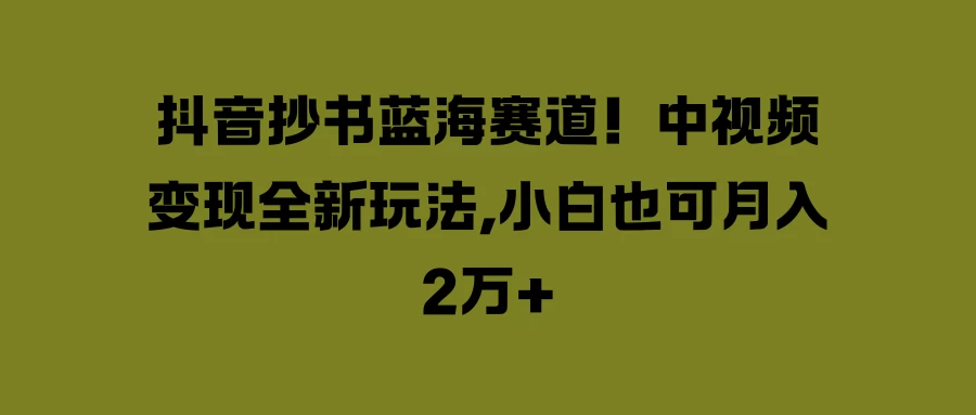 抖音抄书蓝海赛道！中视频变现全新玩法，小白也可月入2万+ - 友友资源