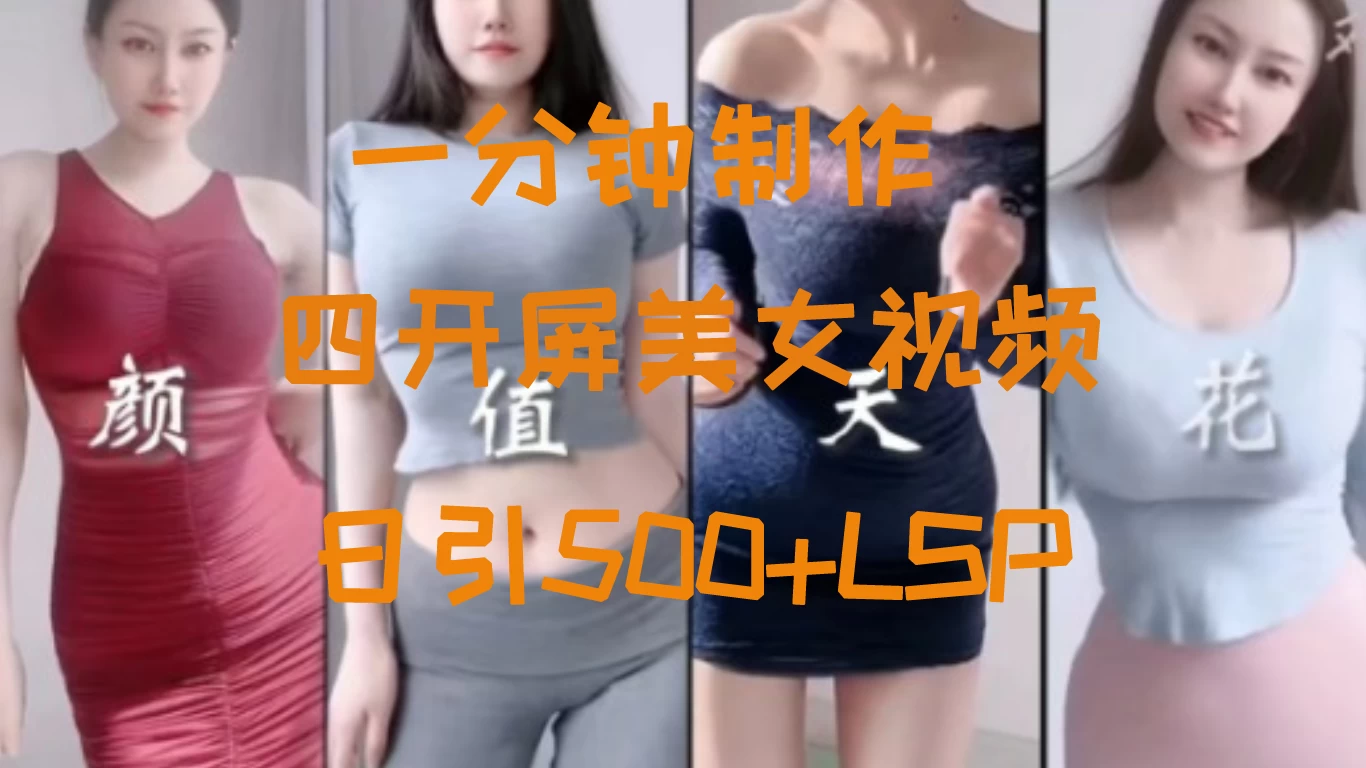 S粉新玩法，流量爆炸，美女视频四开屏，日引500+ - 友友资源