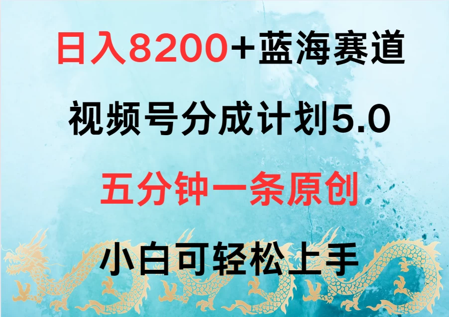 日入8200+蓝海赛道，视频号分成计划5.0，五分钟一条原创，小白可轻松上手 - 友友资源