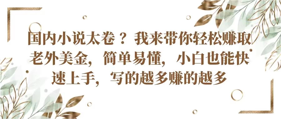国内小说太卷 ？我来带你轻松赚取老外美金简单易懂，小白也能快速上手，写的越多赚的越多 - 友友资源