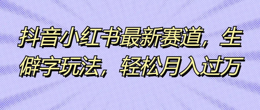 抖音小红书最新赛道，生僻字玩法，轻松月入过万 - 友友资源