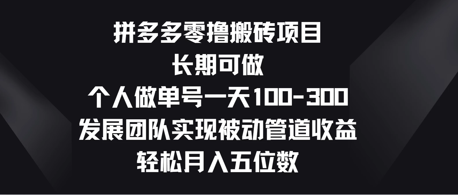 拼多多零撸搬砖项目，长期可做，个人做单号一天100-300，发展团队实现被动管道收益，轻松月入五位数 - 友友资源