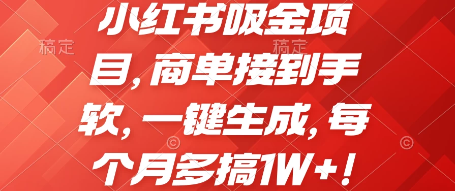 小红书吸金项目，商单接到手软，一键生成，每个月多搞1W+ - 友友资源