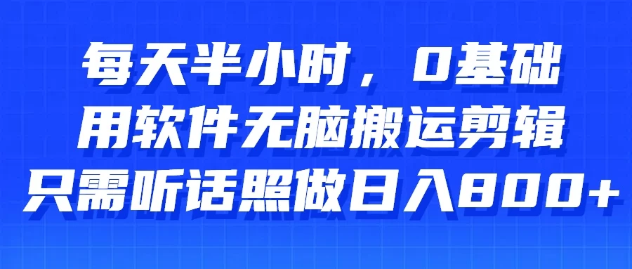 每天半小时，0基础用软件无脑搬运剪辑，只需听话照做日入800+ - 友友资源