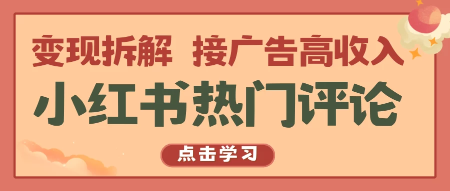 小红书热门评论，变现拆解，接广告高收入 - 友友资源