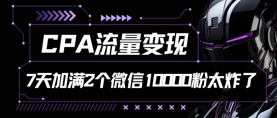 CPA流量变现，7天加满两个微信10000粉，轻轻松松加爆微信 - 友友资源