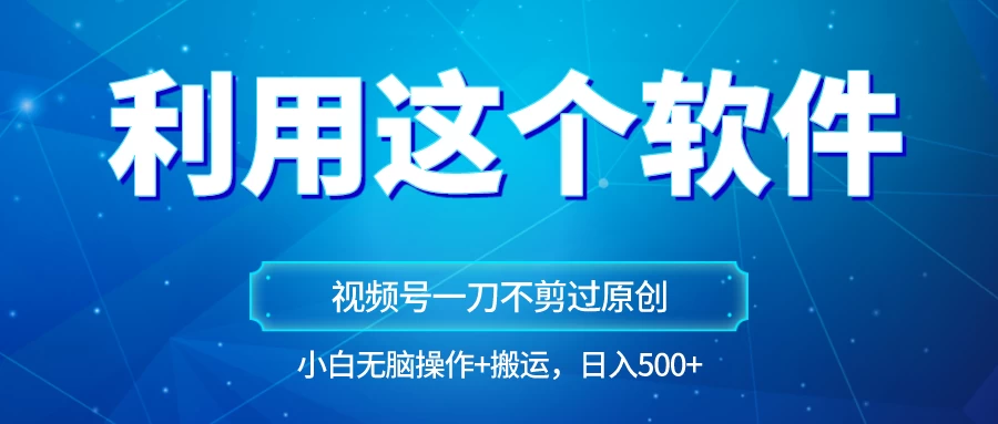 独家视频号原创玩法，用这个软件一刀不剪也能过原创，小白日入500+，无脑操作+直接搬运 - 友友资源