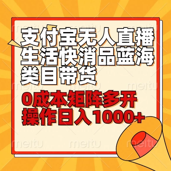 小白30分钟学会：支付宝无人直播生活快消品蓝海类目带货，0成本矩阵多开操作日入1000+ - 友友资源