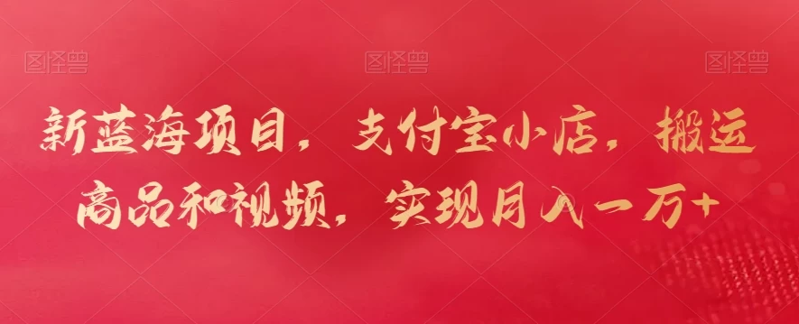 新蓝海项目，支付宝小店，搬运商品和视频，实现月入一万+ - 友友资源