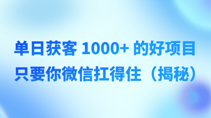 单日获客 1000+ 的好项目，只要你微信扛得住（揭秘） - 友友资源