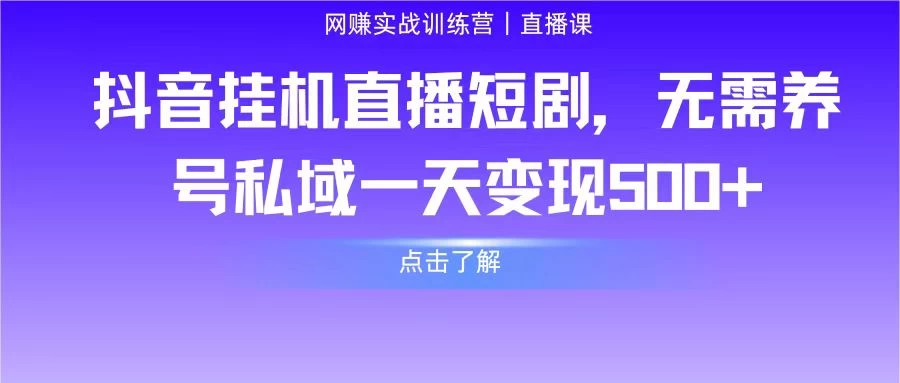抖音挂机直播短剧，无需养号私域一天变现500+ - 友友资源