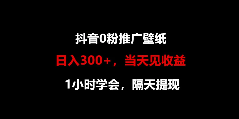 日入300+，抖音0粉推广壁纸，1小时学会，当天见收益，隔天提现 - 友友资源