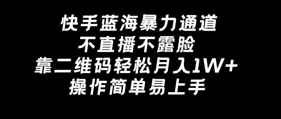 快手蓝海暴力通道，不直播不露脸，靠二维码轻松月入1W+，操作简单易上手 - 友友资源