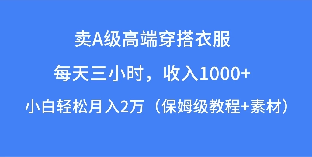 每天三小时，收入1000+，卖A级高端穿搭衣服，小白轻松月入2万，（保姆级教程+素材） - 友友资源