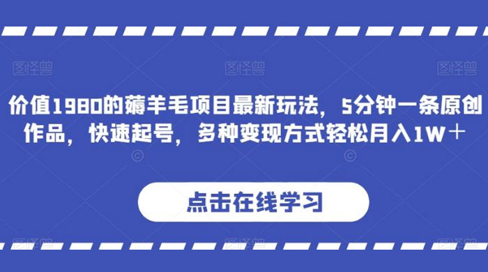 价值 1980 的薅羊毛项目，最新玩法，5 分钟一条原创作品，快速起号，多种变现方式轻松月入 1W+ - 友友资源
