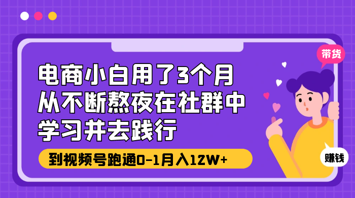 电商小白用了 3 个月，从不断熬夜在社群中学习并去践行，到视频号跑通 0-1 月入 12W+ - 友友资源