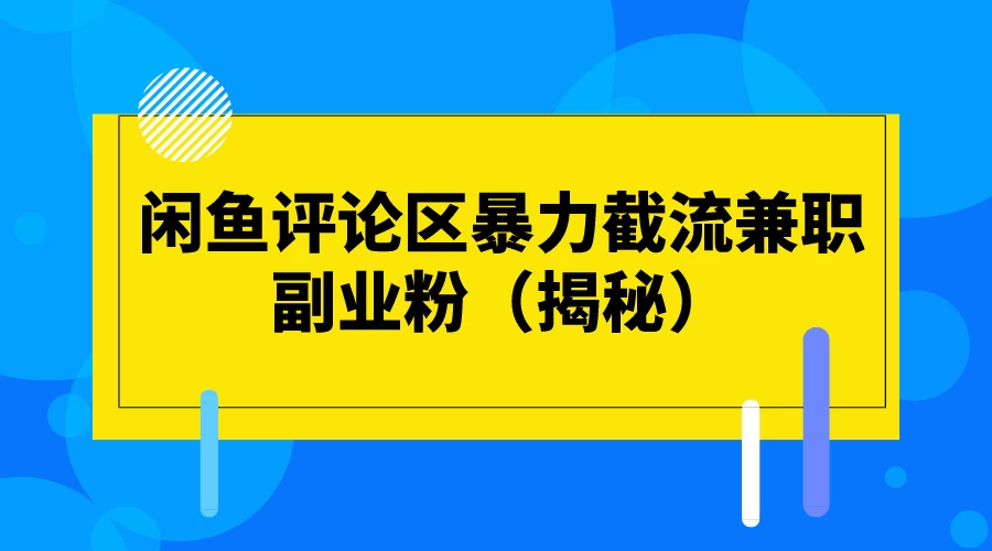闲鱼评论区暴力截流兼职副业粉（揭秘） - 友友资源
