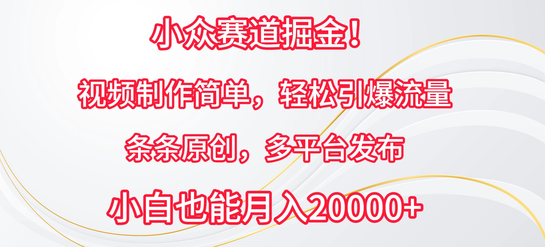 小众赛道掘金！视频制作简单，轻松引爆流量，条条原创，多平台发布，小白也能月入20000+ - 友友资源