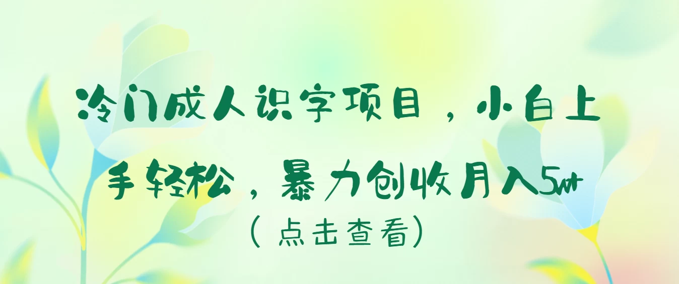 冷门成人识字项目，小白也能轻松学习，暴力创收月入5w！ - 友友资源