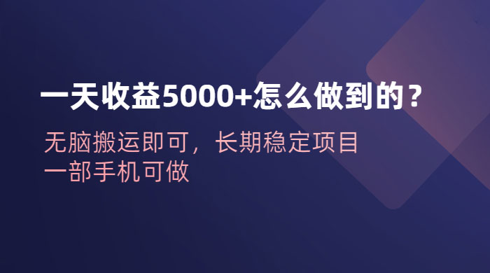 一天收益 5000+ 怎么做到的？无脑搬运即可，长期稳定项目，一部手机可做 - 友友资源