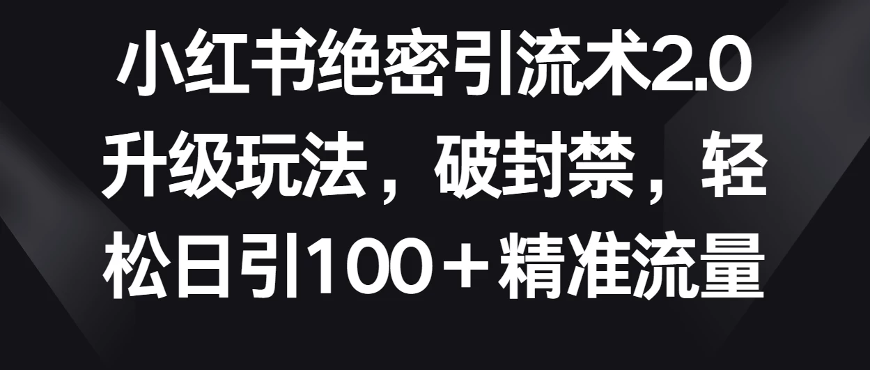 小红书绝密引流术2.0升级玩法，破封禁，轻松日引100＋精准流量 - 友友资源