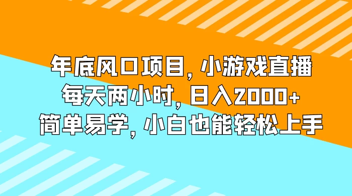 年底风口项目，小游戏直播，每天两小时，日入2000+，简单易学，小白也能轻松上手 - 友友资源