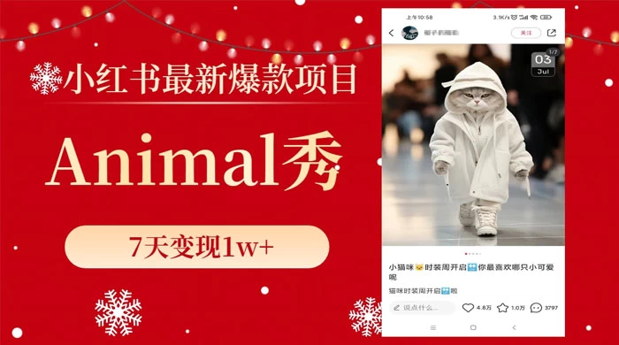 小红书最新爆款项目，Animal 秀，7天变现 1w+ - 友友资源