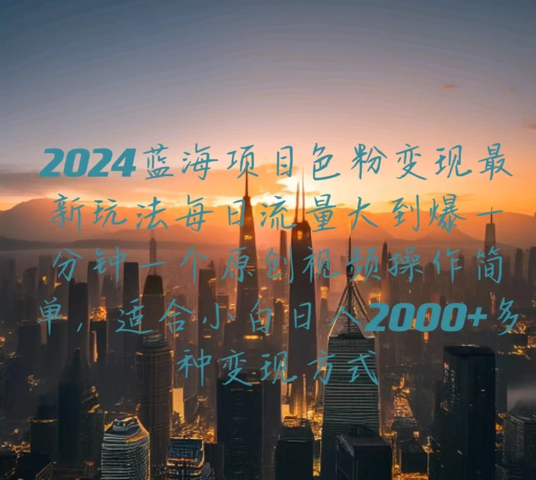 2024蓝海项目，色粉变现最新玩法，每日流量大到爆，一分钟一个原创视频操作简单适合小白，日入2000+多种变现方式 - 友友资源
