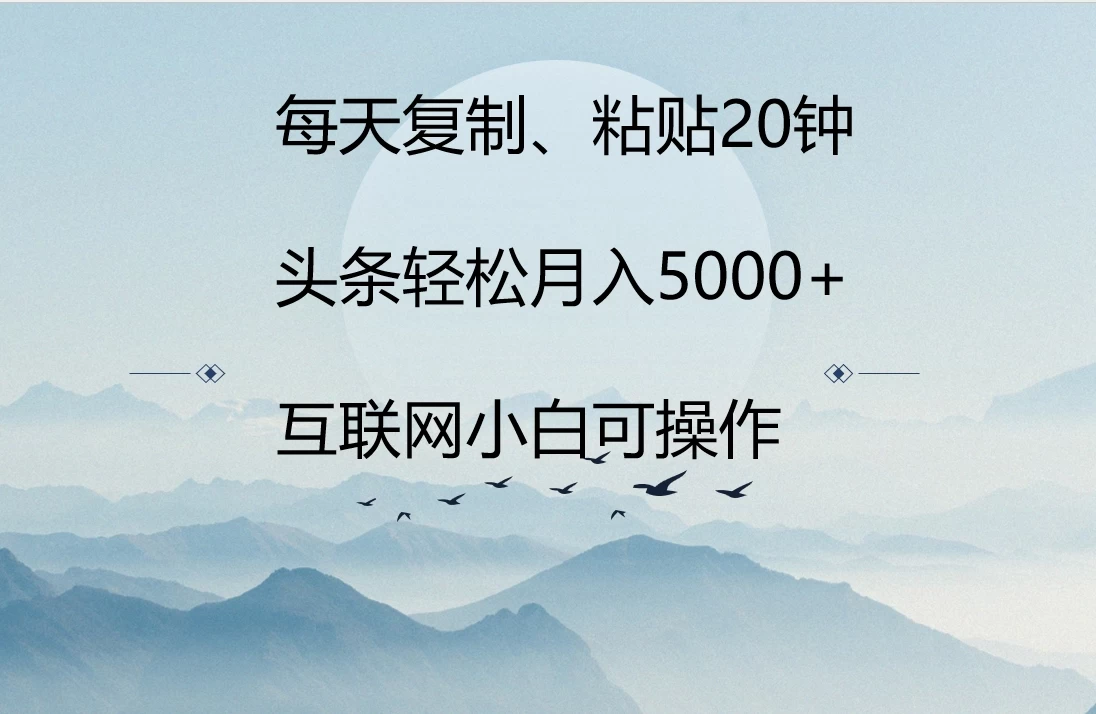 每天复制、粘贴20分钟 头条轻松月入5000+  有手就可轻松操作 - 友友资源