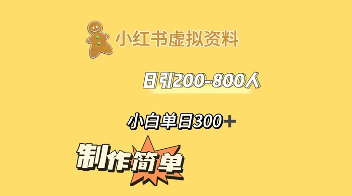 小红书虚拟资料日引 200-800 人，小白单日收益 300+ - 友友资源