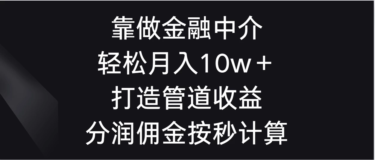 靠做金融中介，轻松月入10w＋打造管道收益，分润佣金按秒计算 - 友友资源