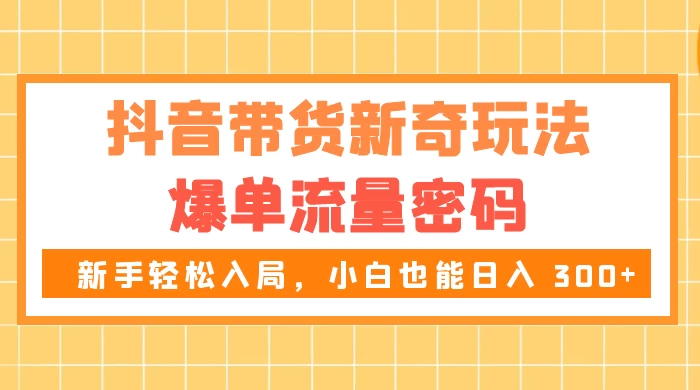 抖音带货新奇玩法，爆单流量密码，新手轻松入局，小白也能日入 300+ - 友友资源
