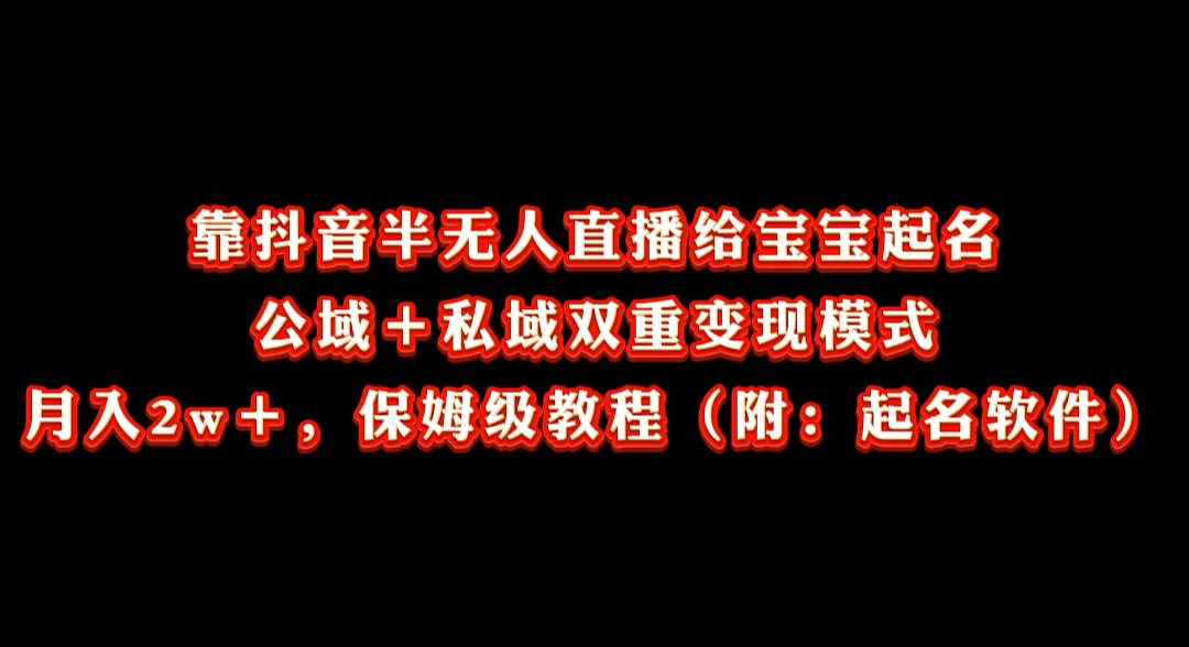 靠抖音半无人直播给宝宝起名，公域＋私域双重变现模式， 月入20000＋，保姆级教程（附：起名软件） - 友友资源