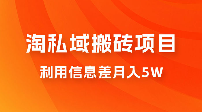 淘私域搬砖项目，利用信息差月入 5W，每天无脑操作 1 小时，后期躺赚 - 友友资源