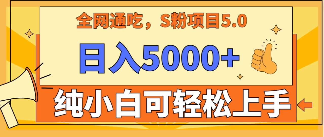 全网通吃，S粉项目5.0，最新野路子，纯小白可操作，有手就行，无脑照抄，单日变现5000+，纯保姆教学 - 友友资源