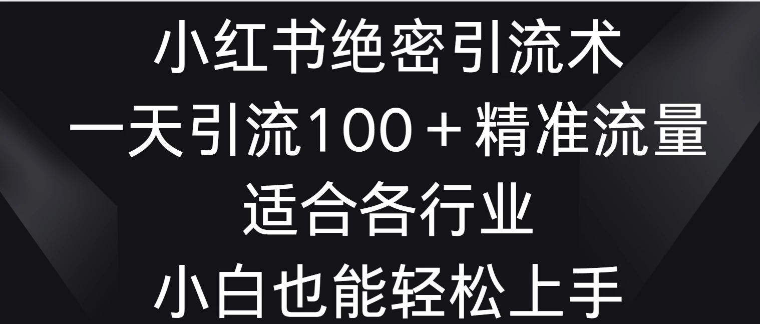 小红书绝密引流术，一天引流100＋精准流量，适合各个行业，小白也能轻松上手 - 友友资源